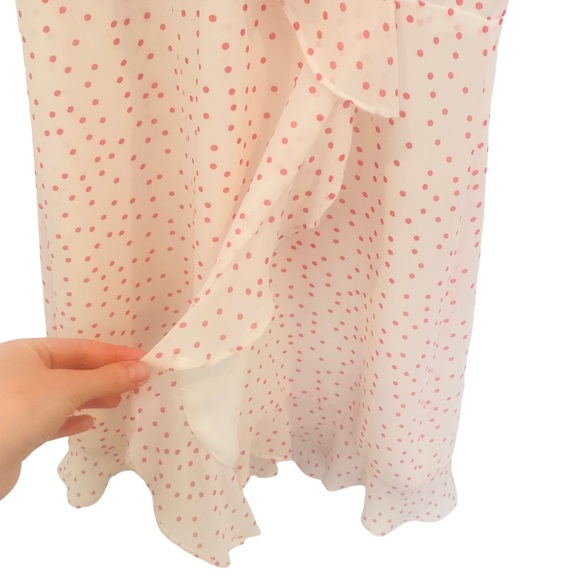 Womens Bardot Dress Size 10 Wrap White Red Polka Dots Tie Back Mini Short Ruffle - Picture 7 of 10